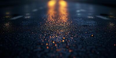 Wet asphalt, reflection of neon lights, a searchlight, smoke. Abstract light in a dark empty street with smoke, smog. Dark background scene of empty street, night view, night city. High quality photo