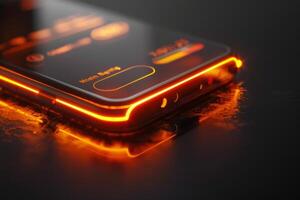 A close up of a mobile phone, a portable communications device, on a black background. High quality photo