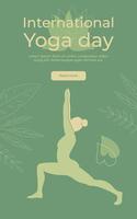 Vertical banner for International Yoga Day with a girl silhouette. Pastel illustration. vector