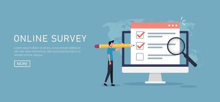 Online survey concept for survey questionnaire, poll, opinion or customer feedback and review using internet vector