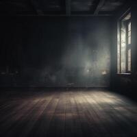 Dark room with sunlight illuminating dust motes dancing in rays photo