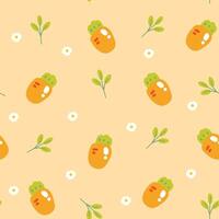 Semless pattern of cute carrot with flower and leaf on pastel background.Fruit and vegetables hand drawn.Image for card,poster,clothing print screen.Kawaii.Illustration. vector