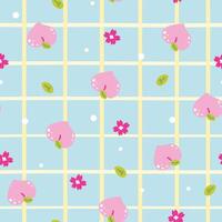 Semless pattern of cute peach with sakura flower and leaf pastel background.Japanese fruit hand drawn.Image for card,poster,clothing print screen.Kawaii.Illustration. vector