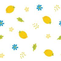 Semless pattern of cute lemon with flower and leaf on white background.Fruit and vegetables hand drawn.Image for card,poster,clothing print screen.Summer.Kawaii.Illustration. vector