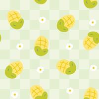 Semless pattern of cute corn with flower on pastel background.Fruit and vegetables hand drawn.Image for card,poster,clothing print screen.Autumn.Kawaii.Illustration. vector