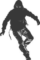 Silhouette thief in action full body black color only vector