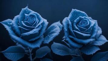 blue roses with water drops on the petals. Valentine love concept photo