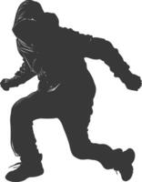 Silhouette thief in action full body black color only vector