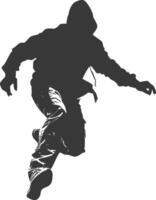 Silhouette thief in action full body black color only vector