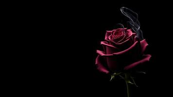 red rose with smoke on black background with copy space for text, Valentine love concept photo