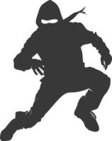 Silhouette thief in action full body black color only vector