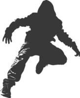 Silhouette thief in action full body black color only vector