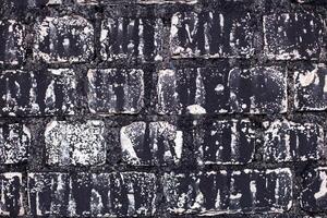 Old brick black color wall background. Dark stone texture photo