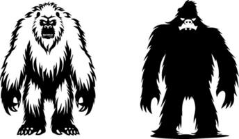 Mythical Yetis and Sasquatch Silhouettes, The Legends of the Wilderness vector