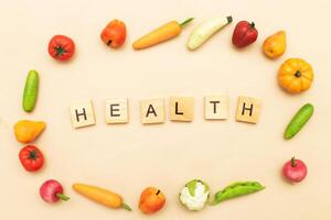 Different healthy food products on a grey background. photo