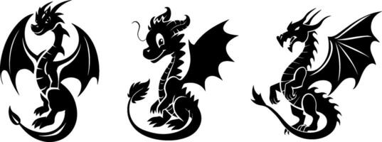 Dragons in Different Poses from Fierce to Friendly vector