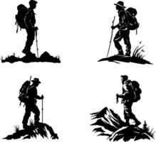 Adventurous Hikers Silhouette, Celebrating the Spirit of Outdoor Exploration and Adventure vector