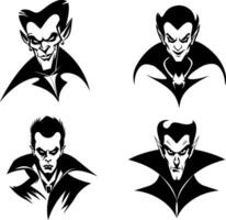 vampiro iconos, estilizado negro y blanco retratos de clásico drácula caracteres vector