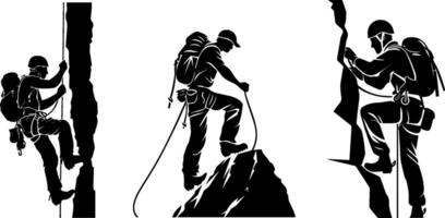 Extreme Climbers, Bold Silhouettes of Adventurous Rock Climbing Enthusiasts vector