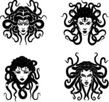 Medusa with Snake Hair in Various Artistic Styles vector