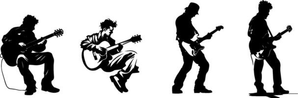 Passionate Guitarists Silhouette, Perfect Design for Music and Rock Band Projects vector