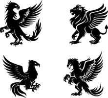 Mythical Beasts in Silhouette, The Majestic Griffins and Winged Creatures vector