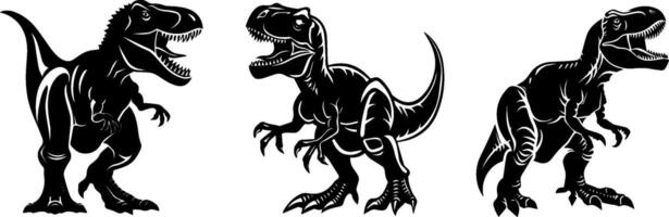 Roaring Dinosaurs in Silhouette, Prehistoric Titans Unleashed vector