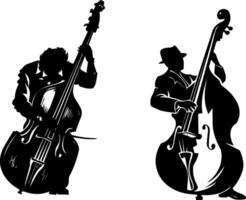 Double Bass Virtuosos, Captivating Silhouettes of Musicians in Energetic Poses vector