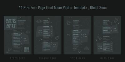 restaurante café menú, modelo diseño. a4 tamaño, cuatro página comida menú modelo vector