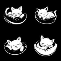 colección de gatos dormido en un negro antecedentes vector