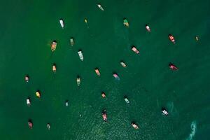 Fishing boat in ocean. Aerial view, Top view photo