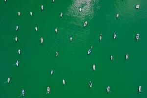 Sailing boats in sea. Aerial view, Top view photo