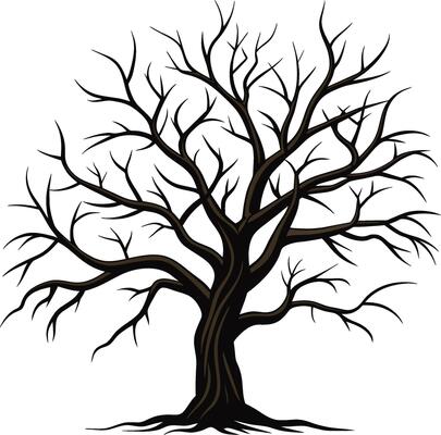 Black Dead Tree Silhouette Isolated for Easy Use