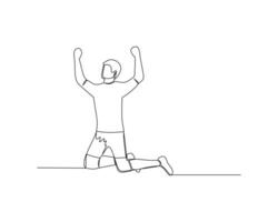 continuo soltero línea dibujo de fútbol americano jugadores celebrar un meta. fútbol torneo evento diseño ilustración vector
