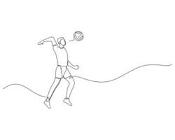 continuo soltero línea dibujo de masculino vóleibol jugador golpes el vóleibol duro. vóleibol torneo evento . diseño ilustración vector