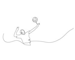 continuo soltero línea dibujo de masculino vóleibol jugador molesto a aplastar el pelota. vóleibol torneo evento . diseño ilustración vector