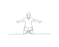 Continuous single line drawing of front view of football players celebrating after scoring a goal. footbal tournament event design illustration vector