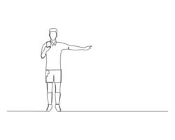 continuo soltero línea dibujo de el árbitro da un amarillo tarjeta. fútbol torneo evento diseño ilustración vector