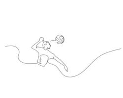 continuo soltero línea dibujo de masculino vóleibol jugador golpes el vóleibol duro. vóleibol torneo evento . diseño ilustración vector