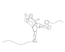 Continuous single line drawing of the football player is controlling the ball. footbal tournament event Design illustration vector