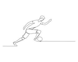 Continuous single line drawing of Football players run fast while dribbling the ball. footbal tournament event design illustration vector