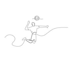 Continuous single line drawing of male volleyball player jumps high to smash the ball towards the enemy. volleyball tournament event . Design illustration vector