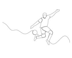 Continuous single line drawing of football player backhill the ball. footbal tournament event . Design illustration vector