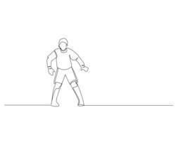 Continuous single line drawing of goalkeeper who is focused on the game. footbal tournament event design illustration vector