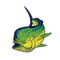 Mahi mahi dorado pescar ilustración logo imagen t camisa vector