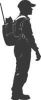 Silhouette zookeeper in action full body black color only vector