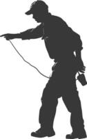 Silhouette zookeeper in action full body black color only vector