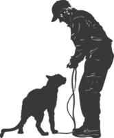 Silhouette zookeeper in action full body black color only vector