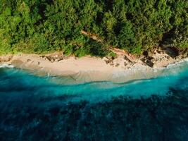 Tropical beach with blue ocean in Bali. Aerial view of Green bowl beach photo