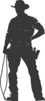 Silhouette zookeeper in action full body black color only vector